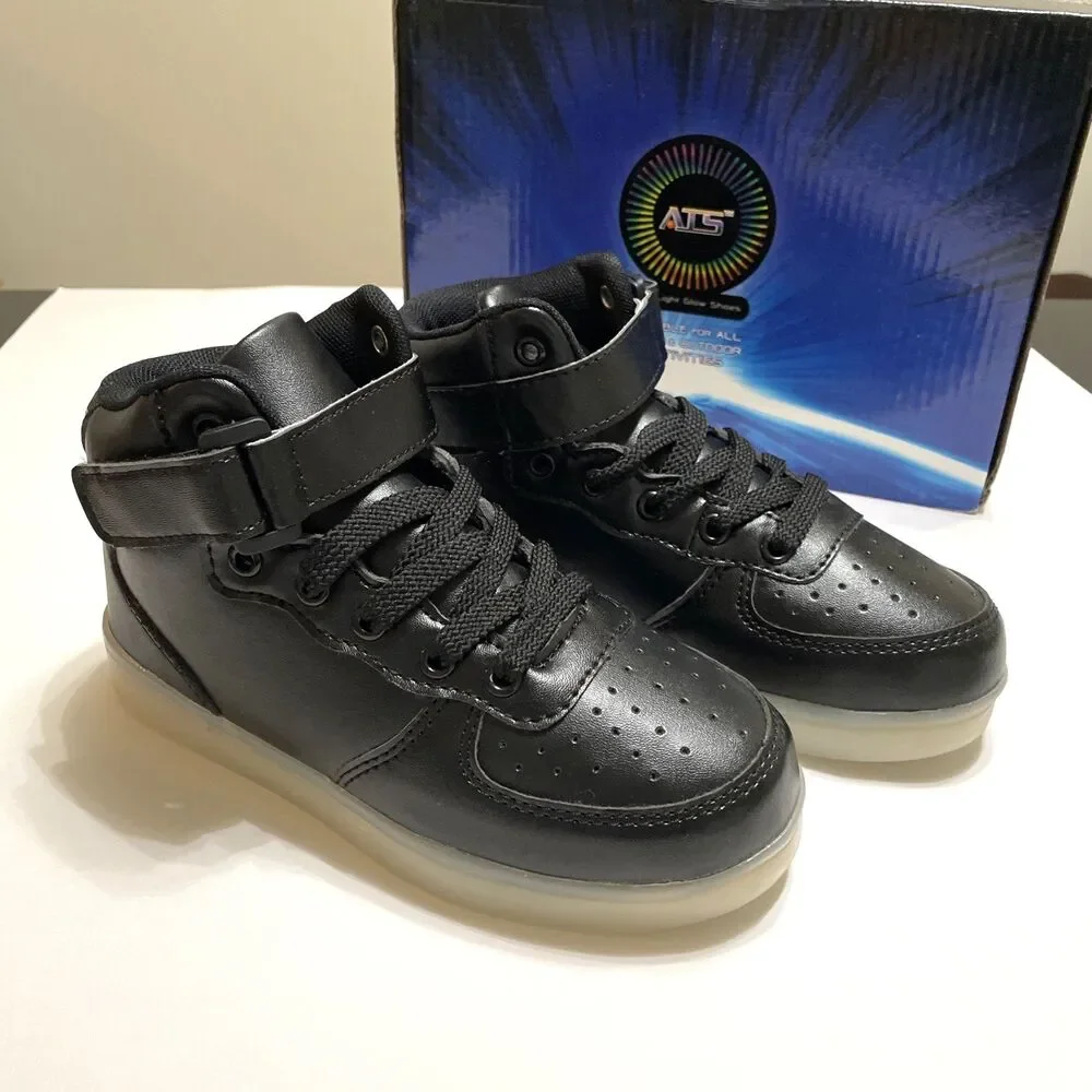 ATS Led Light Glow Shoes Unisex Size 2 Black USB Rechargeable Colored Lights New